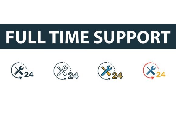Full Time Support Icon Set: Elevating Digital Communication with Versatile Vector Graphics